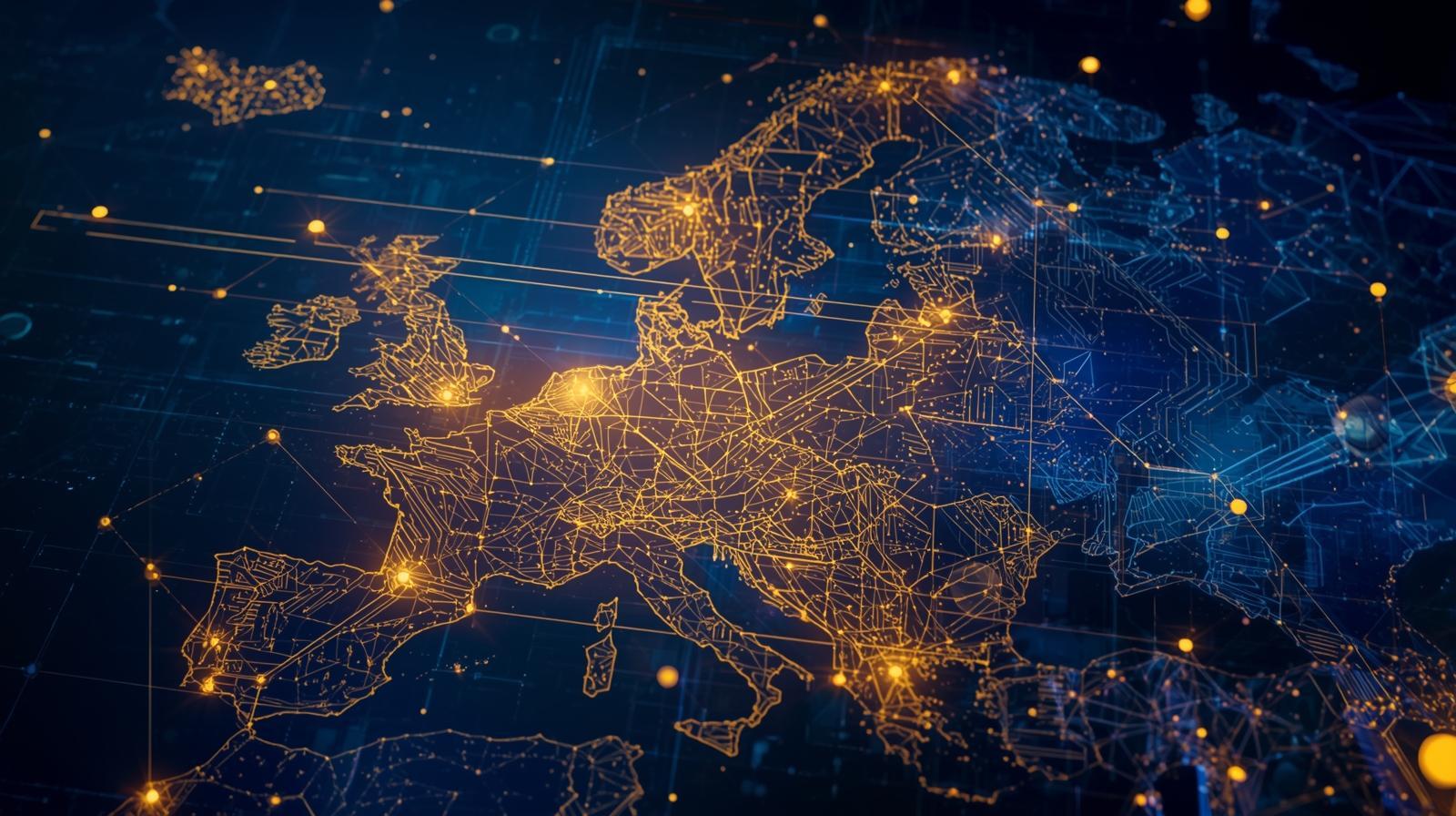 Premium gold line map of Europe with connected market points